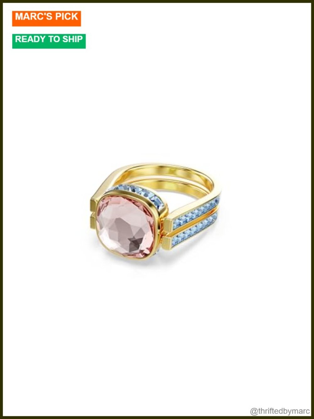 Swarovski Chroma Twist Ring Cushion Cut ReCreated Crystals Gold Tone